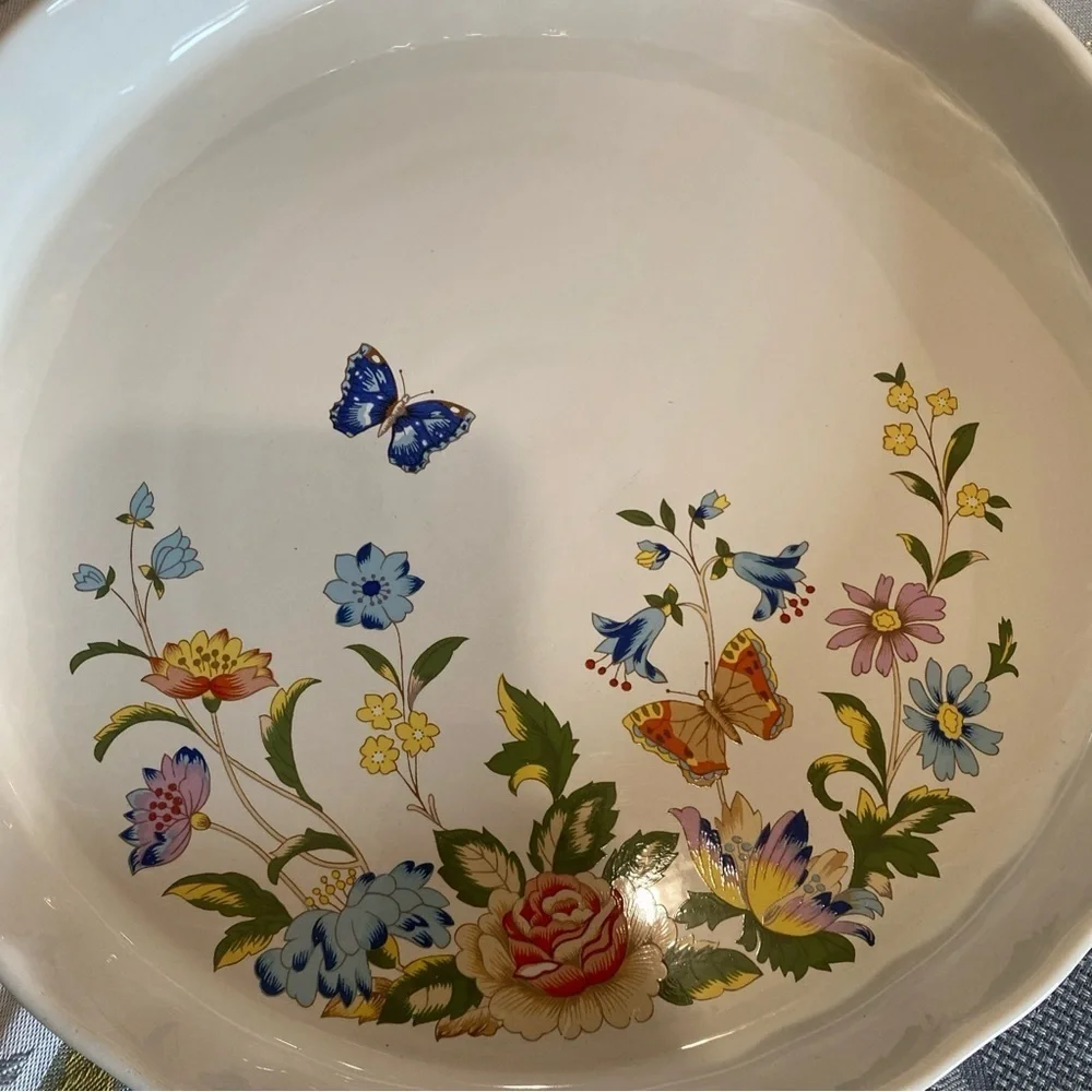 Porcelain Baking/ Pie Dish Aynsley 1775 Made In England Flowers Butterflies 25cm